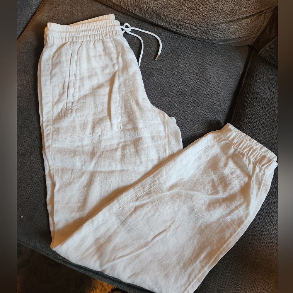 Athleta White Linen-Blend Drawstring Joggers 8T